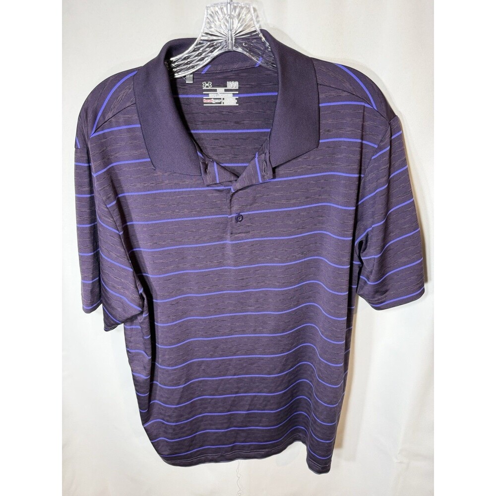 Nike Golf Polo Shirt Tour Performance Heat Gear Purple Stripe Short Sleeve LG